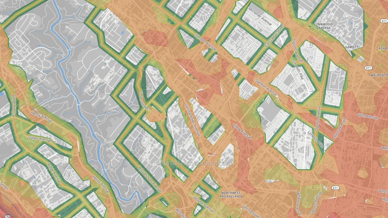 Mount Airy, Philadelphia, PA Map of Noise Levels in Mount Airy