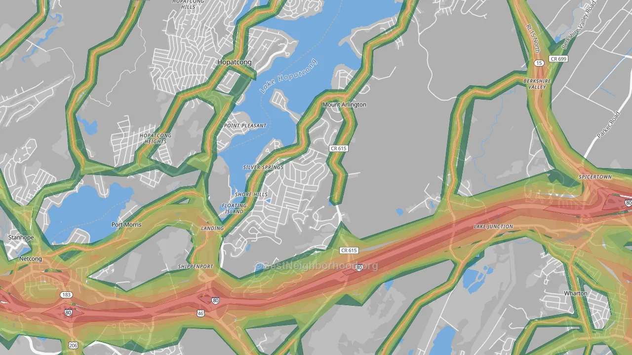 Mount Arlington, NJ Map of Noise Levels in Mount Arlington