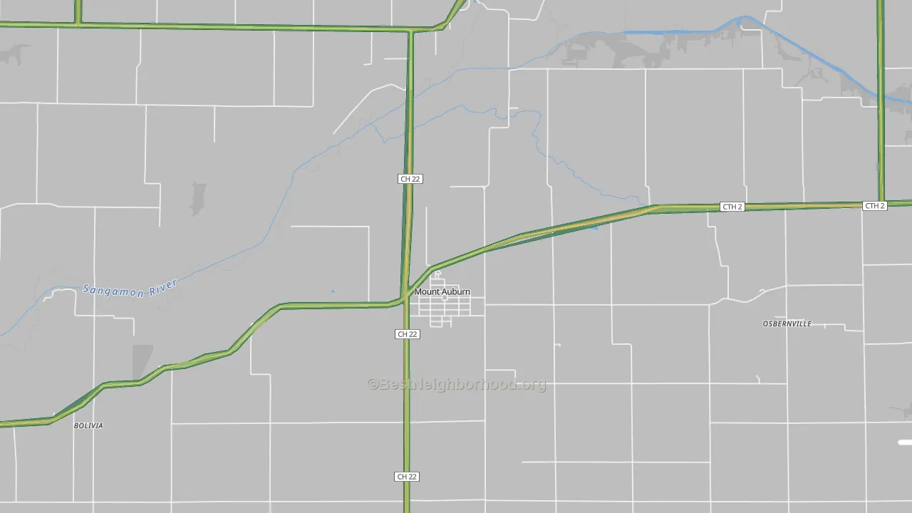 Mount Auburn, IL Map of Noise Levels in Mount Auburn