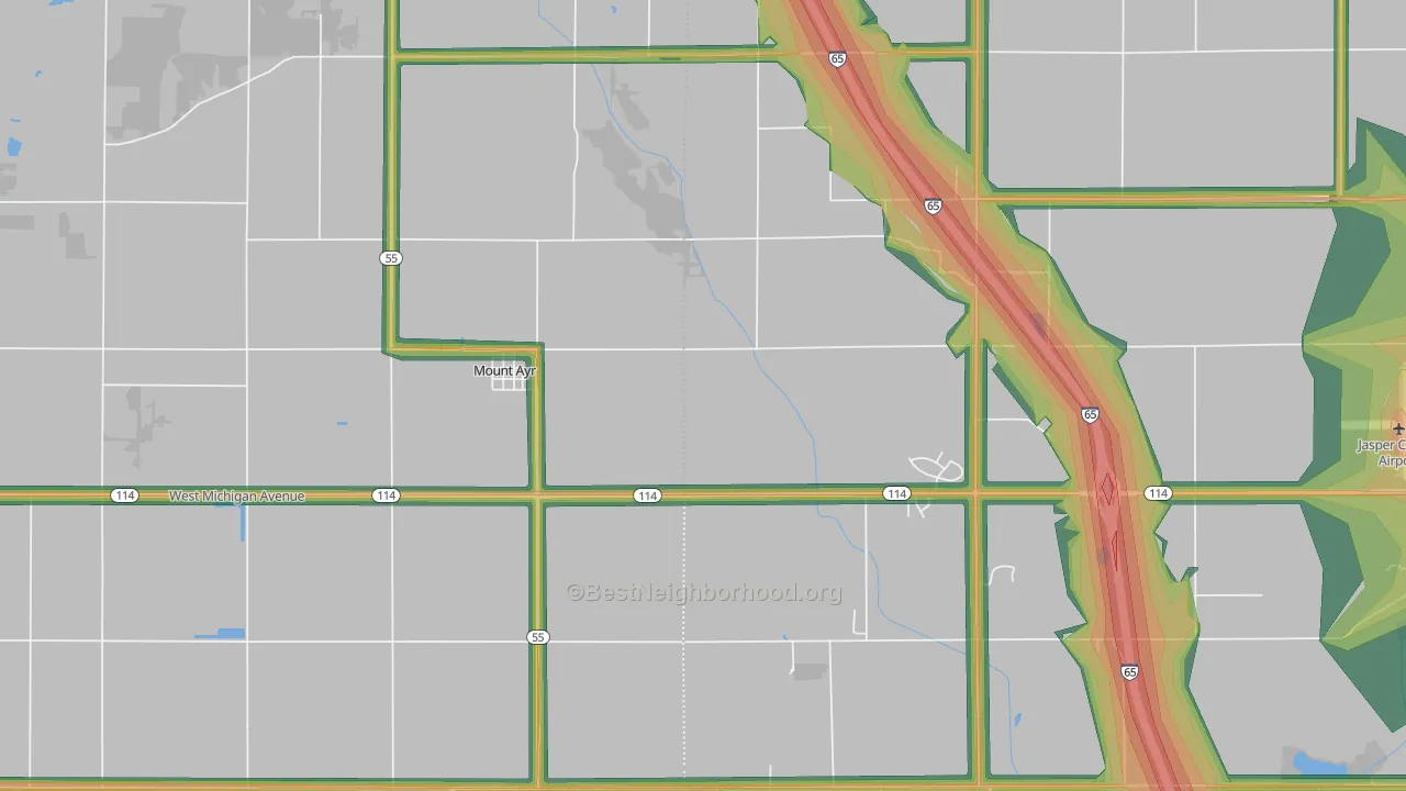 Mount Ayr, IN Map of Noise Levels in Mount Ayr
