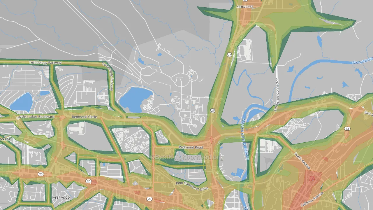 Mount Berry, GA Map of Noise Levels in Mount Berry