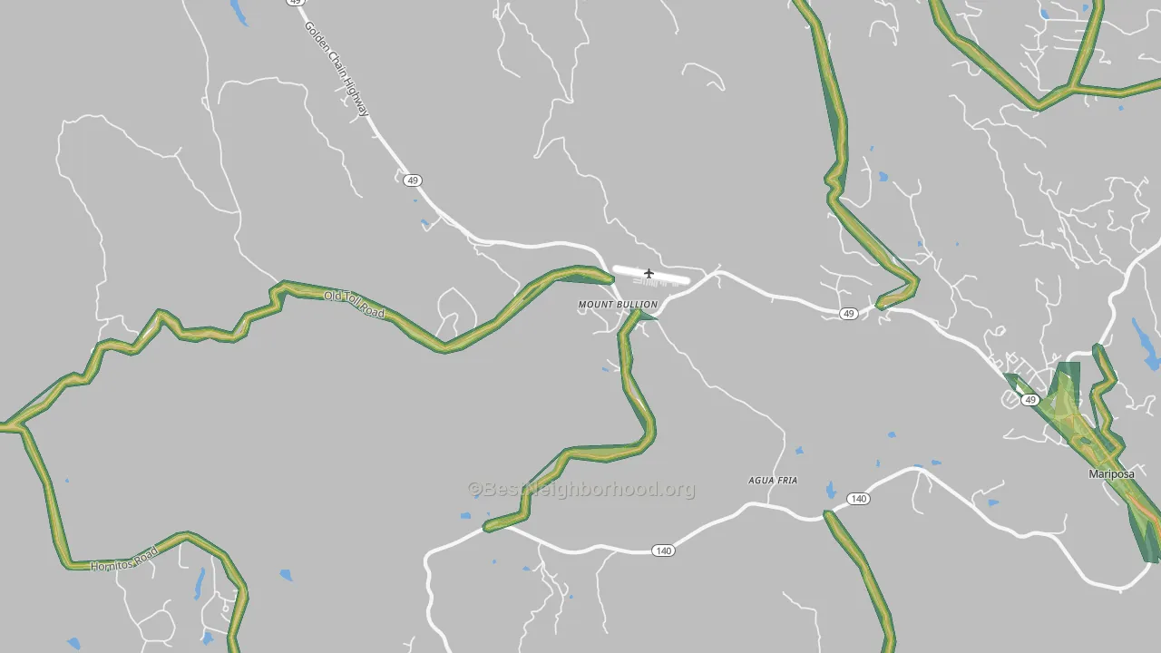 Mount Bullion, CA Map of Noise Levels in Mount Bullion