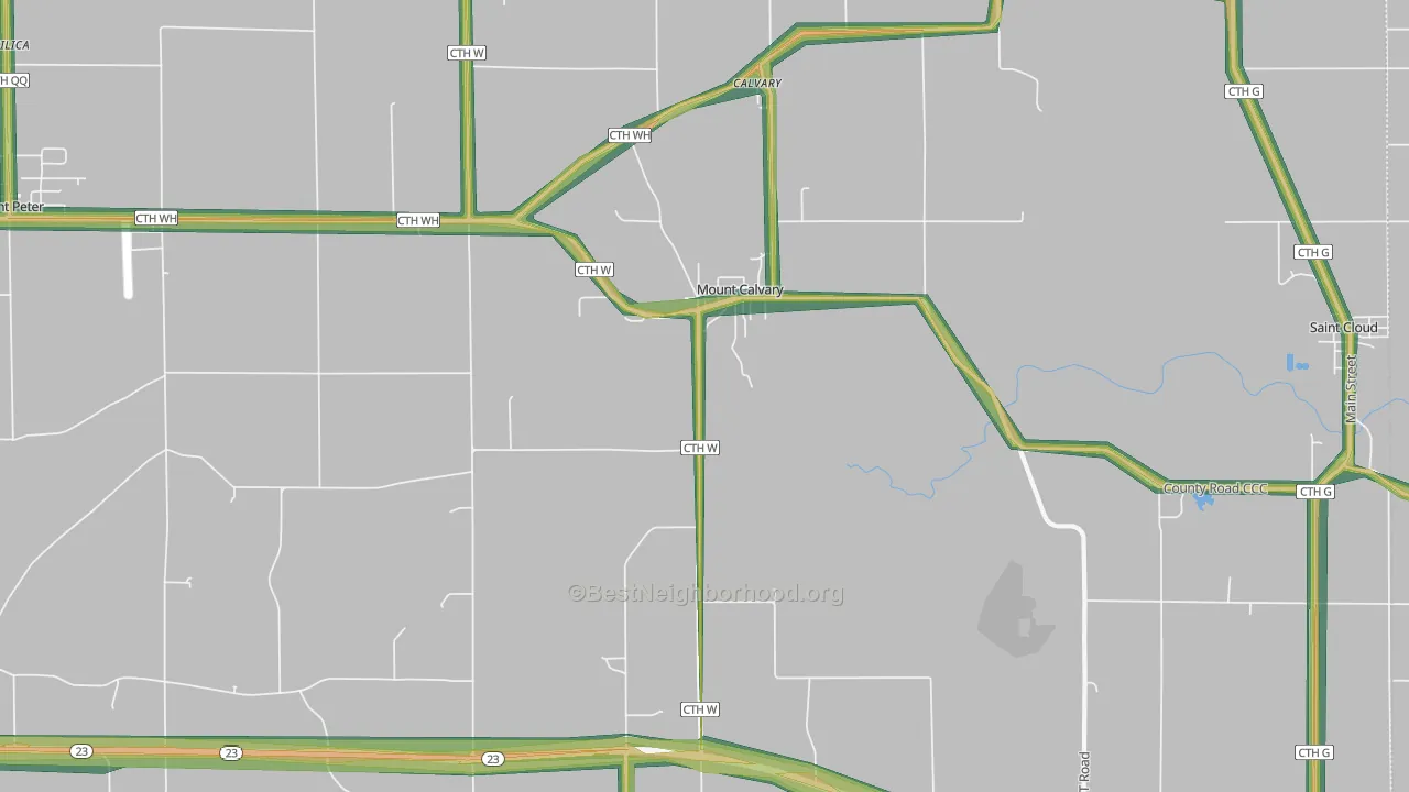 Mount Calvary, WI Map of Noise Levels in Mount Calvary