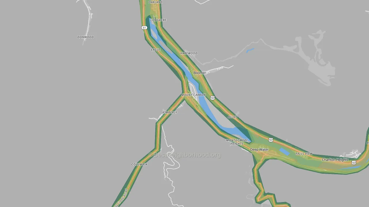 Mount Carbon, WV Map of Noise Levels in Mount Carbon