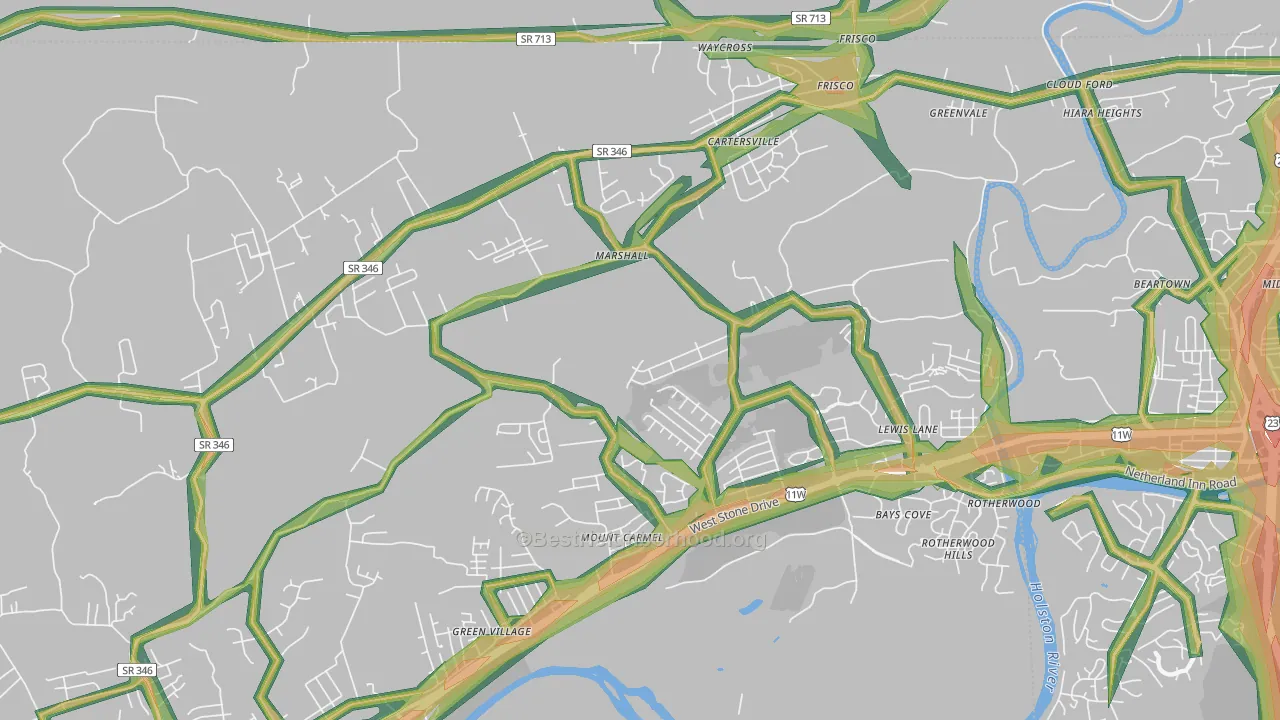 Mount Carmel, TN Map of Noise Levels in Mount Carmel
