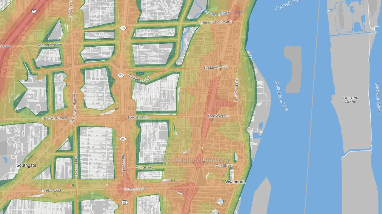 Mount Carmel, Wyandotte, MI Map of Noise Levels in Mount Carmel