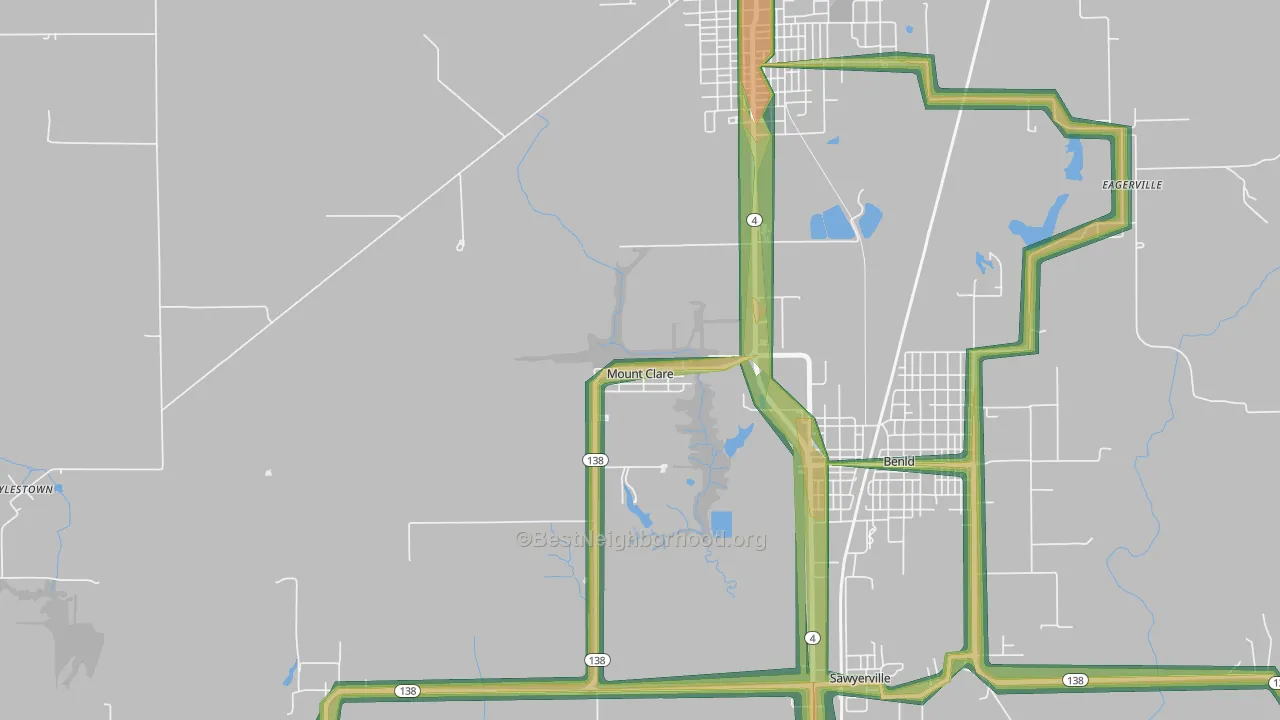 Mount Clare, IL Map of Noise Levels in Mount Clare