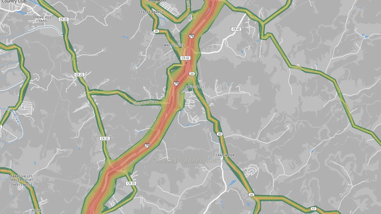Mount Clare, WV Map of Noise Levels in Mount Clare
