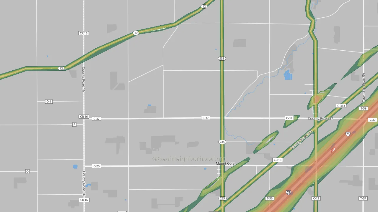 Mount Cory, OH Map of Noise Levels in Mount Cory