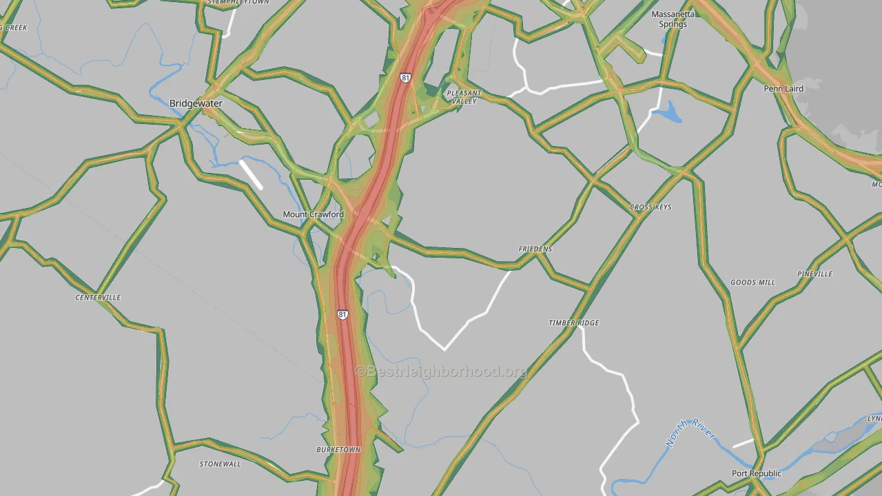 Mount Crawford, VA Map of Noise Levels in Mount Crawford