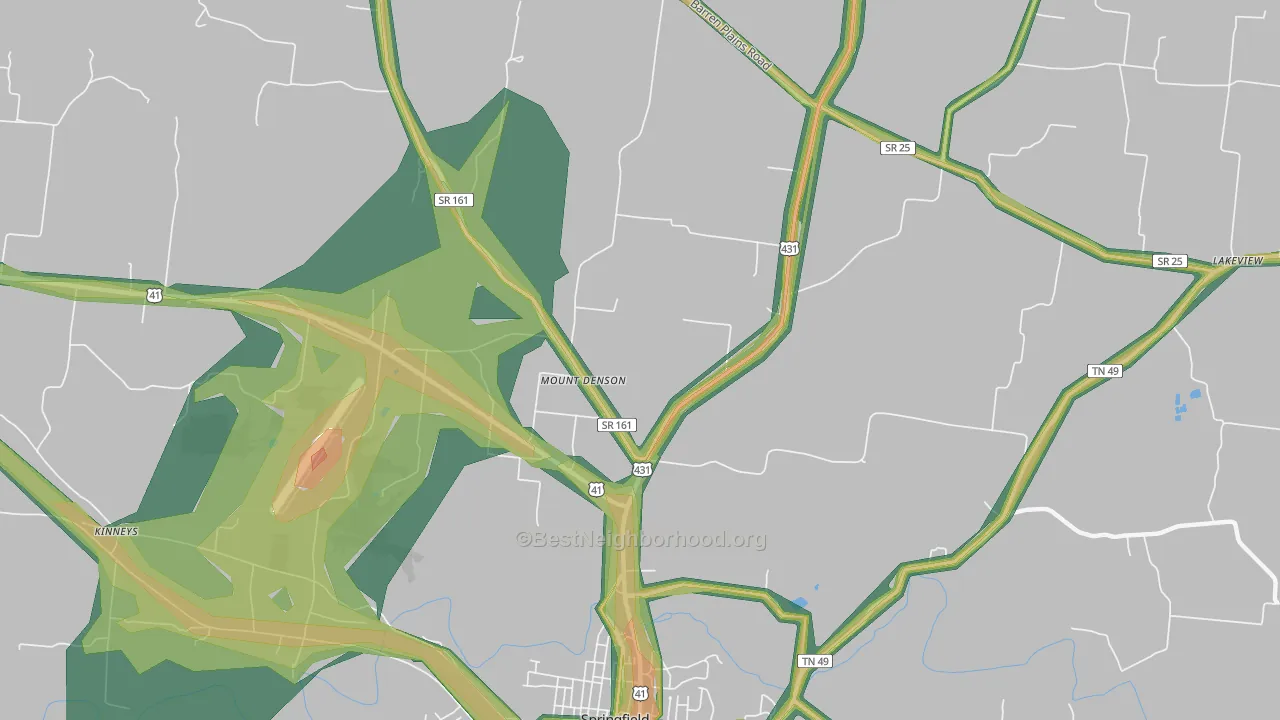 Mount Denson, TN Map of Noise Levels in Mount Denson