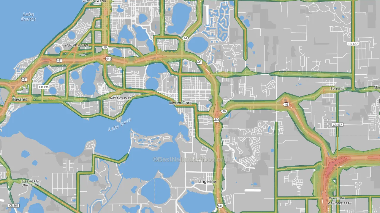 Mount Dora, FL Map of Noise Levels in Mount Dora
