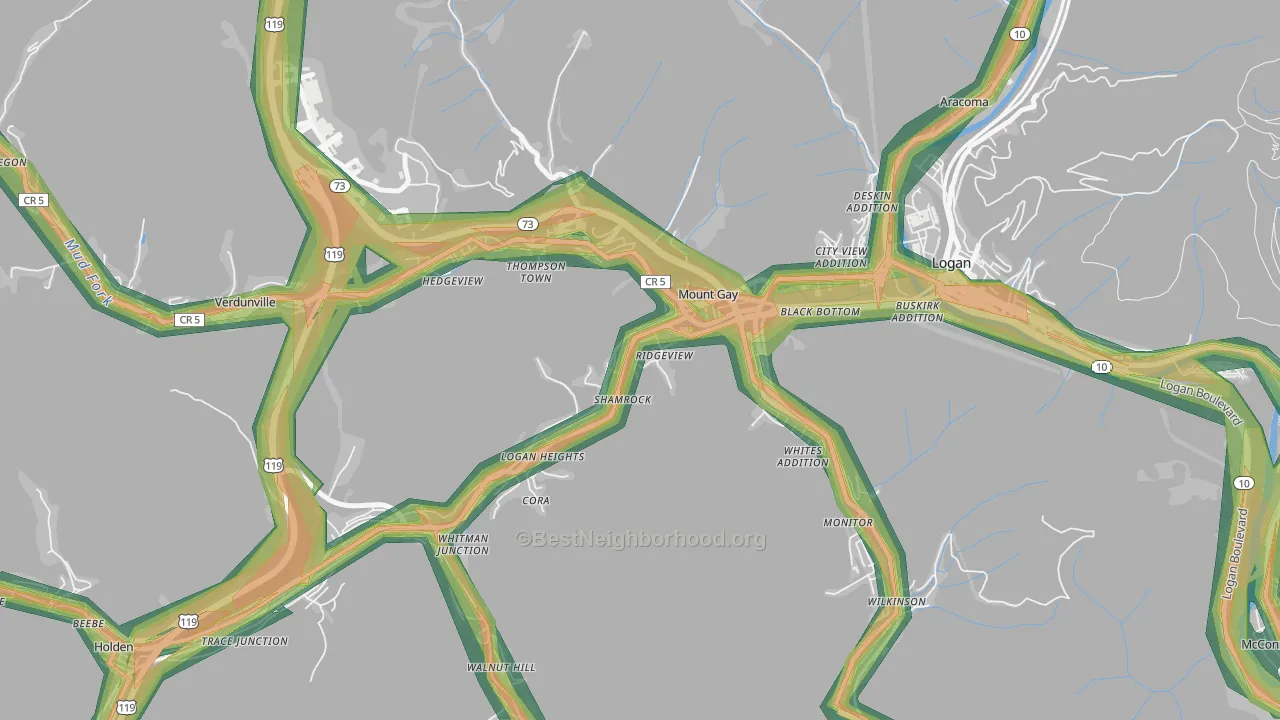 Mount Gay-Shamrock, WV Map of Noise Levels in Mount Gay-Shamrock