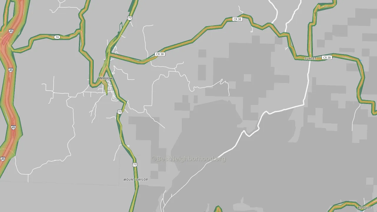 Mount Gaylor, AR Map of Noise Levels in Mount Gaylor