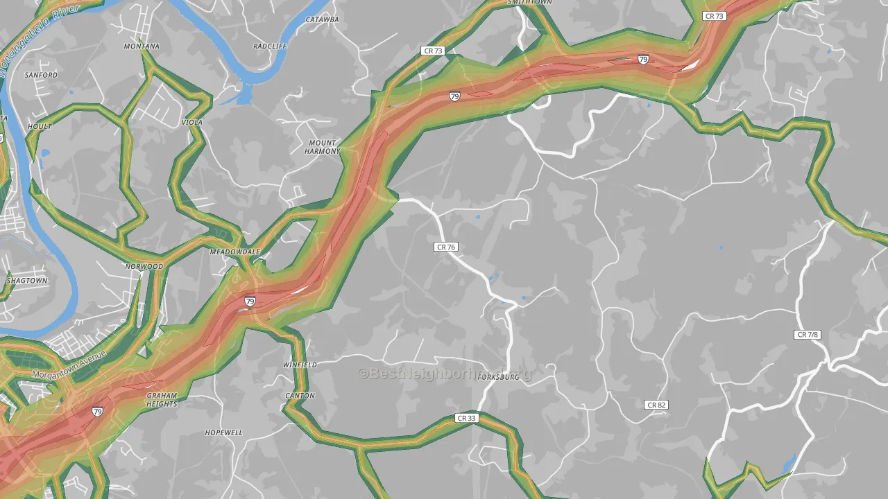 Mount Harmony, WV Map of Noise Levels in Mount Harmony