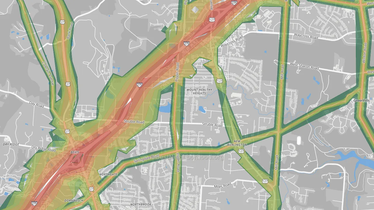 Mount Healthy Heights, Cincinnati, OH Map of Noise Levels in Mount Healthy Heights