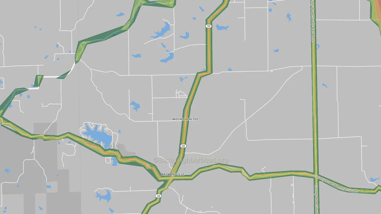 Mount Healthy, IN Map of Noise Levels in Mount Healthy