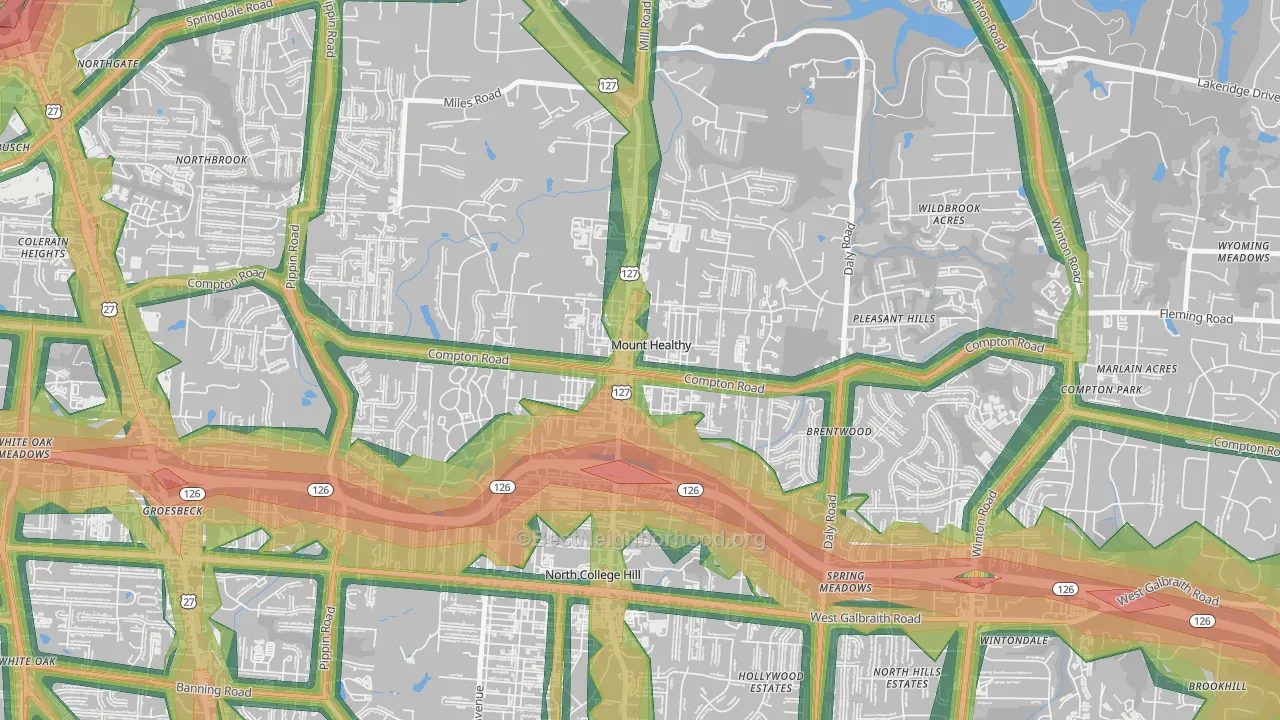 Mount Healthy, OH Map of Noise Levels in Mount Healthy