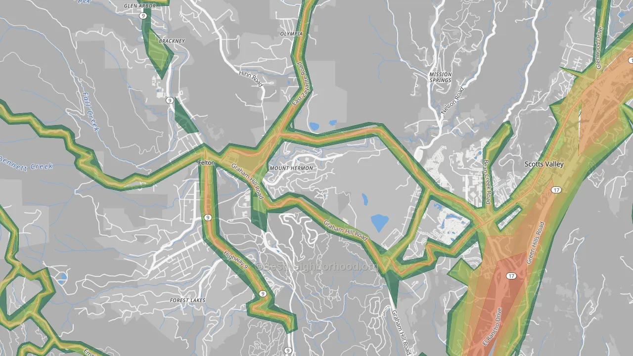 Mount Hermon, CA Map of Noise Levels in Mount Hermon