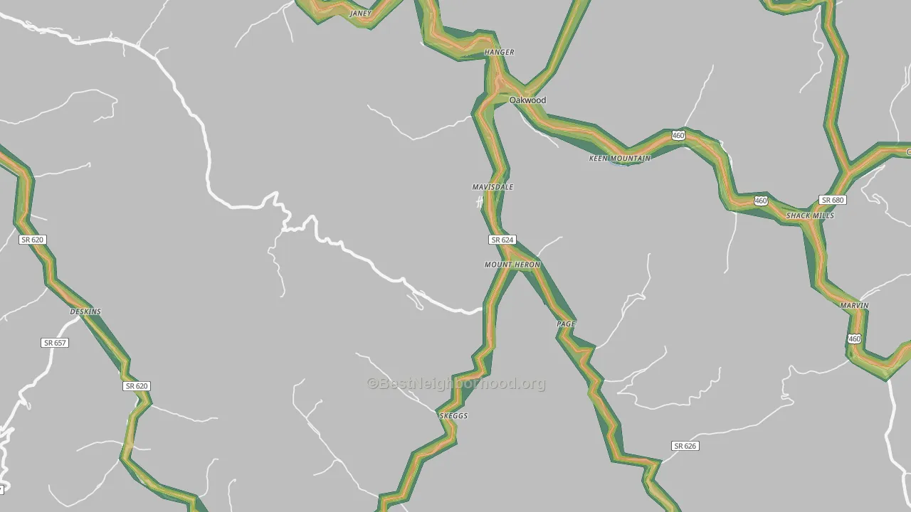 Mount Heron, VA Map of Noise Levels in Mount Heron
