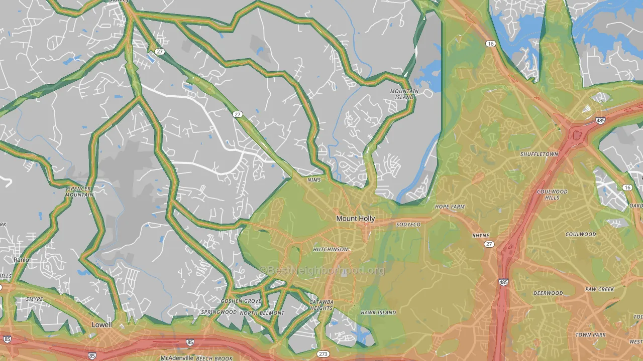 Mount Holly, NC Map of Noise Levels in Mount Holly