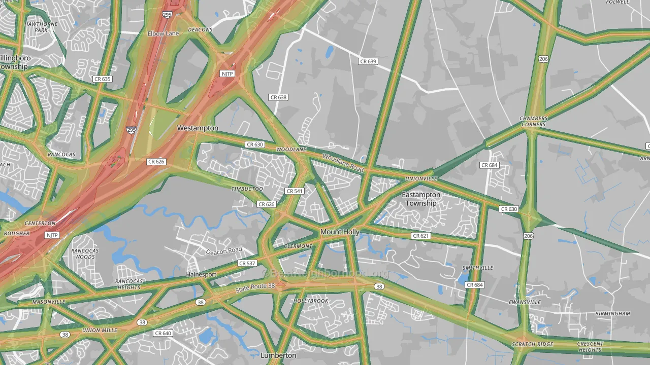 Mount Holly, NJ Map of Noise Levels in Mount Holly
