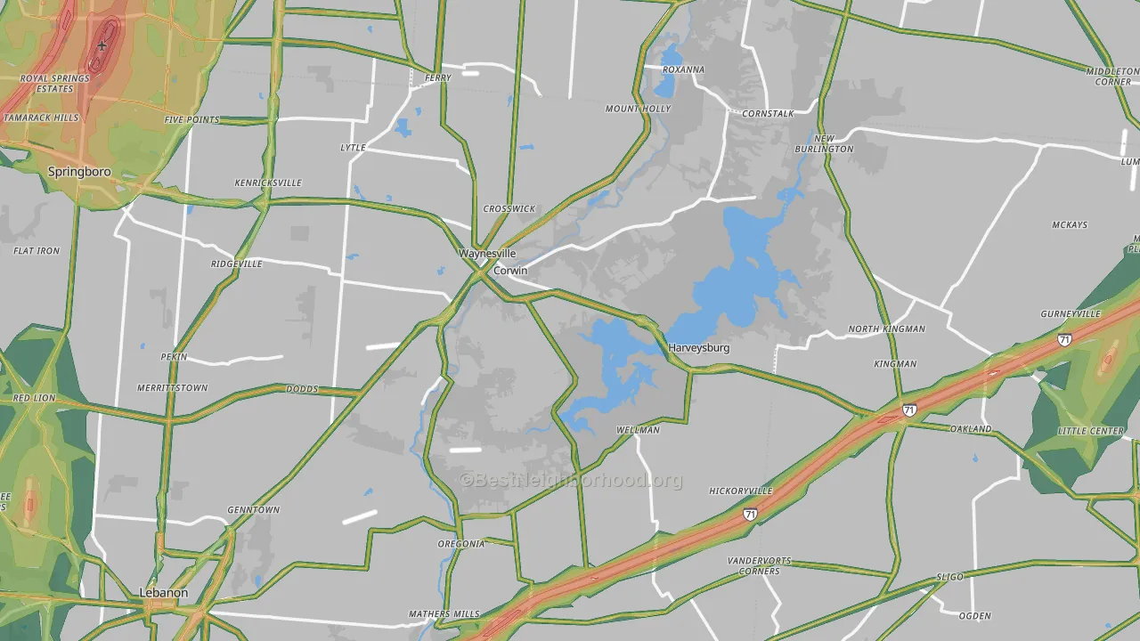 Mount Holly, OH Map of Noise Levels in Mount Holly