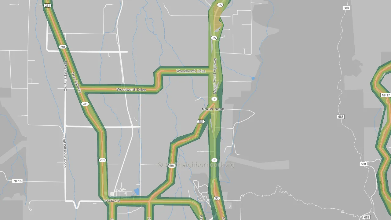 Mount Hood, OR Map of Noise Levels in Mount Hood