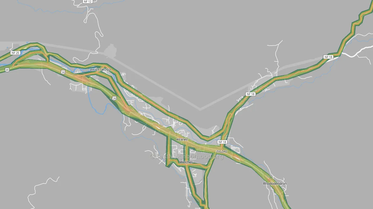 Mount Hood Village, OR Map of Noise Levels in Mount Hood Village