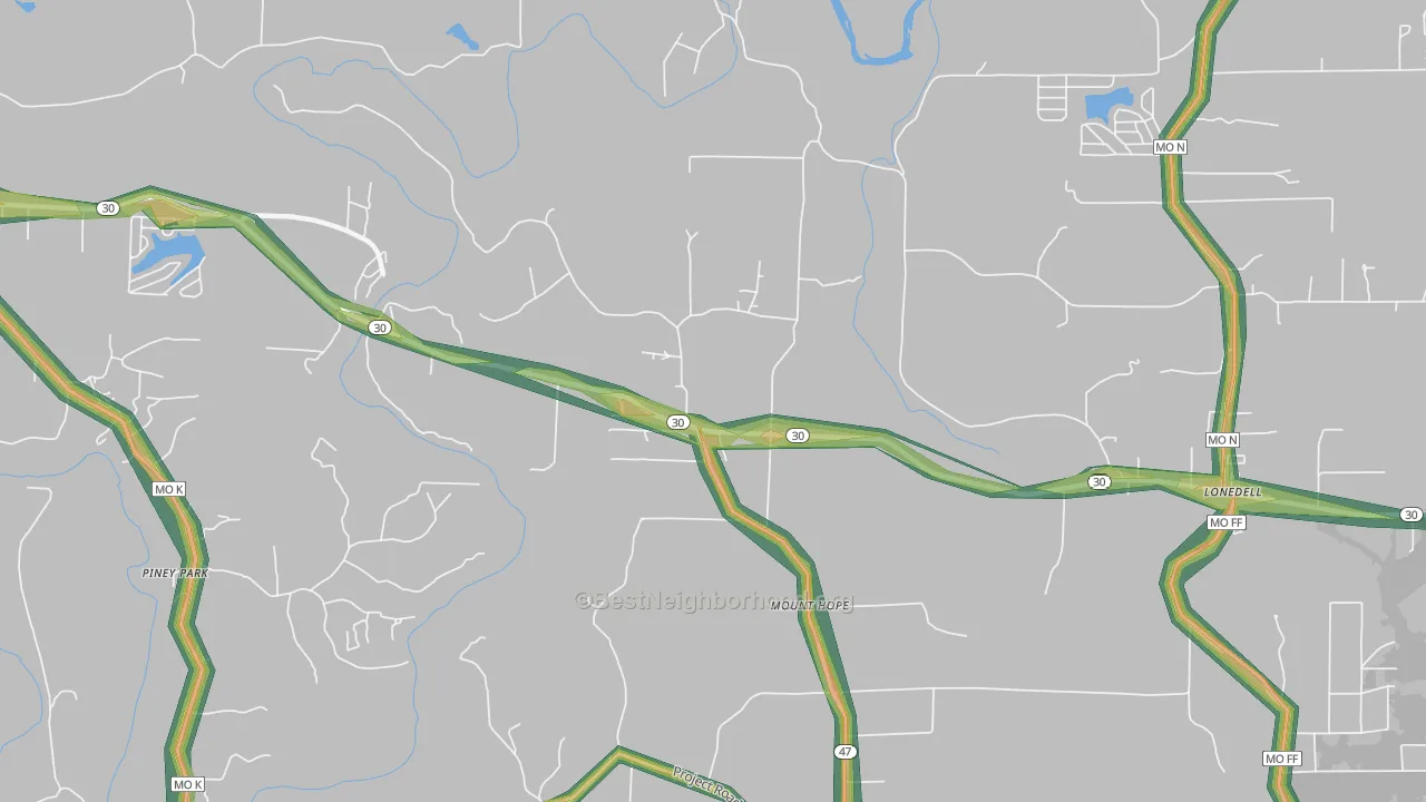 Mount Hope, MO Map of Noise Levels in Mount Hope