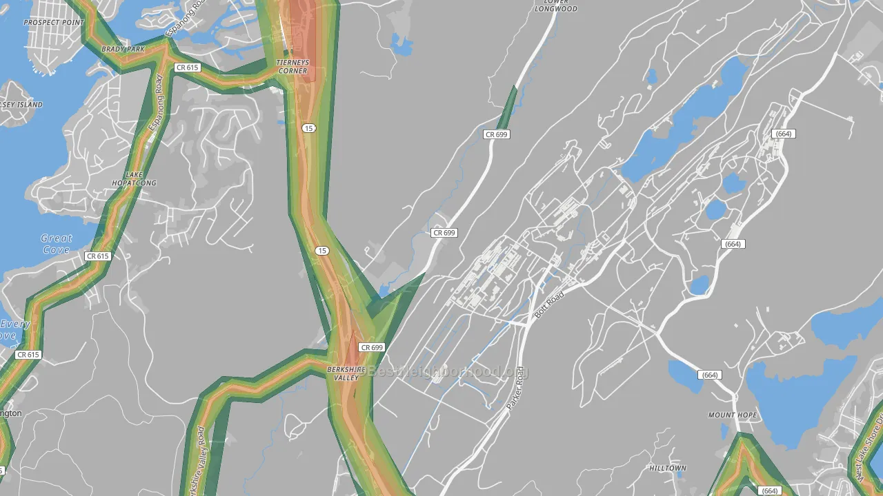Mount Hope, NJ Map of Noise Levels in Mount Hope