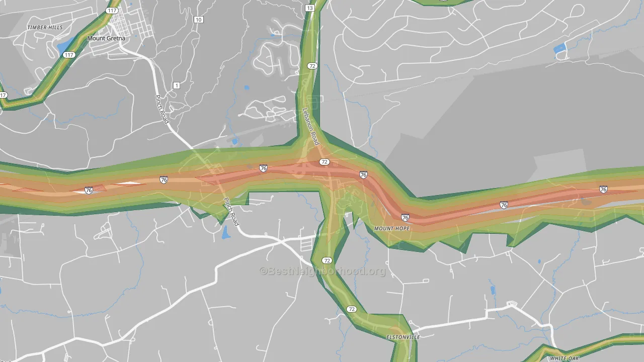 Mount Hope, PA Map of Noise Levels in Mount Hope