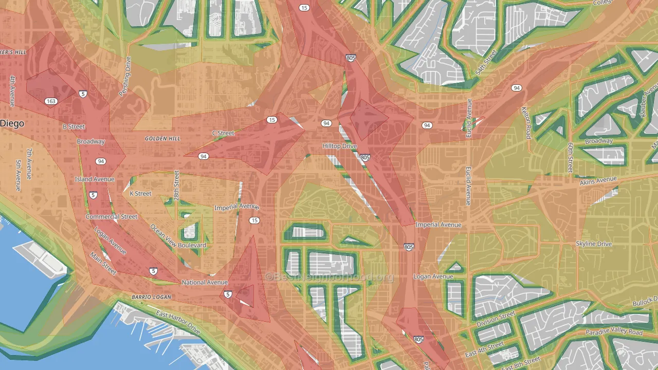 Mount Hope, San Diego, CA Map of Noise Levels in Mount Hope