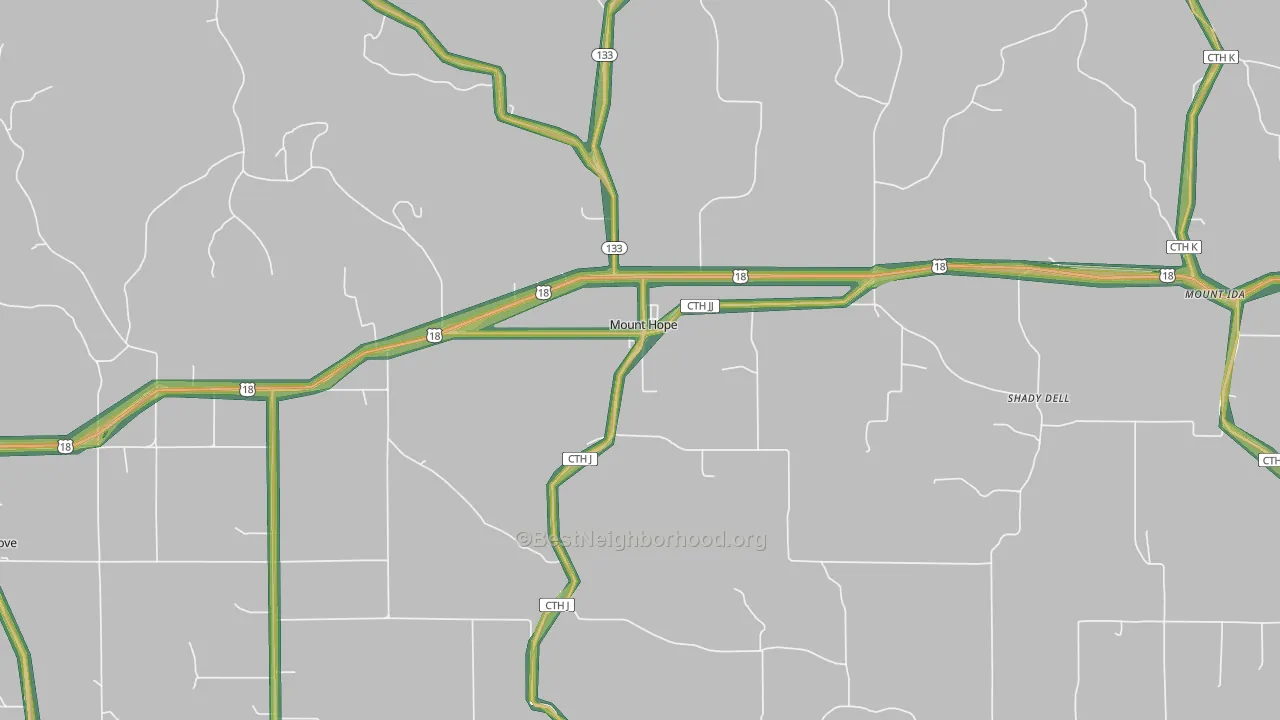 Mount Hope, WI Map of Noise Levels in Mount Hope