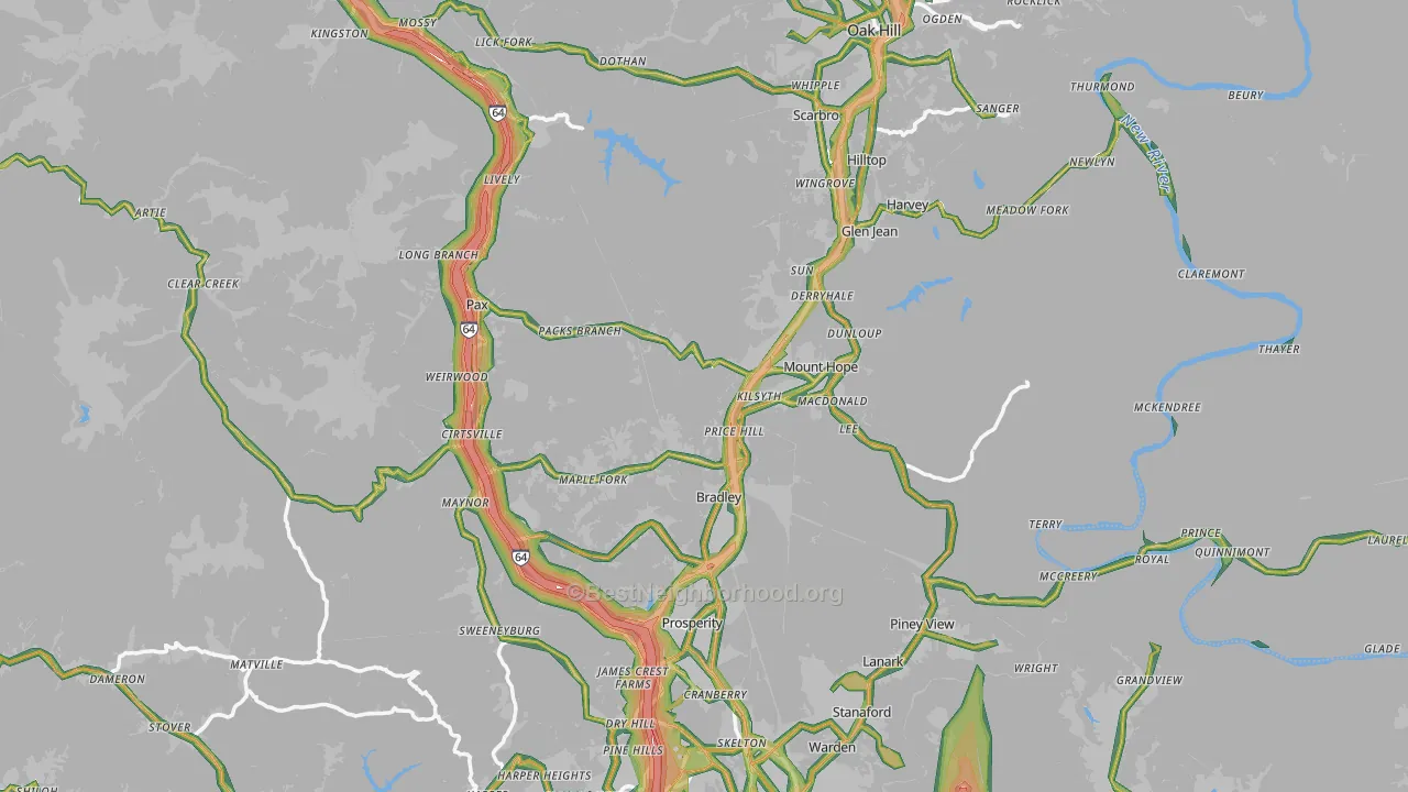 Mount Hope, WV Map of Noise Levels in Mount Hope
