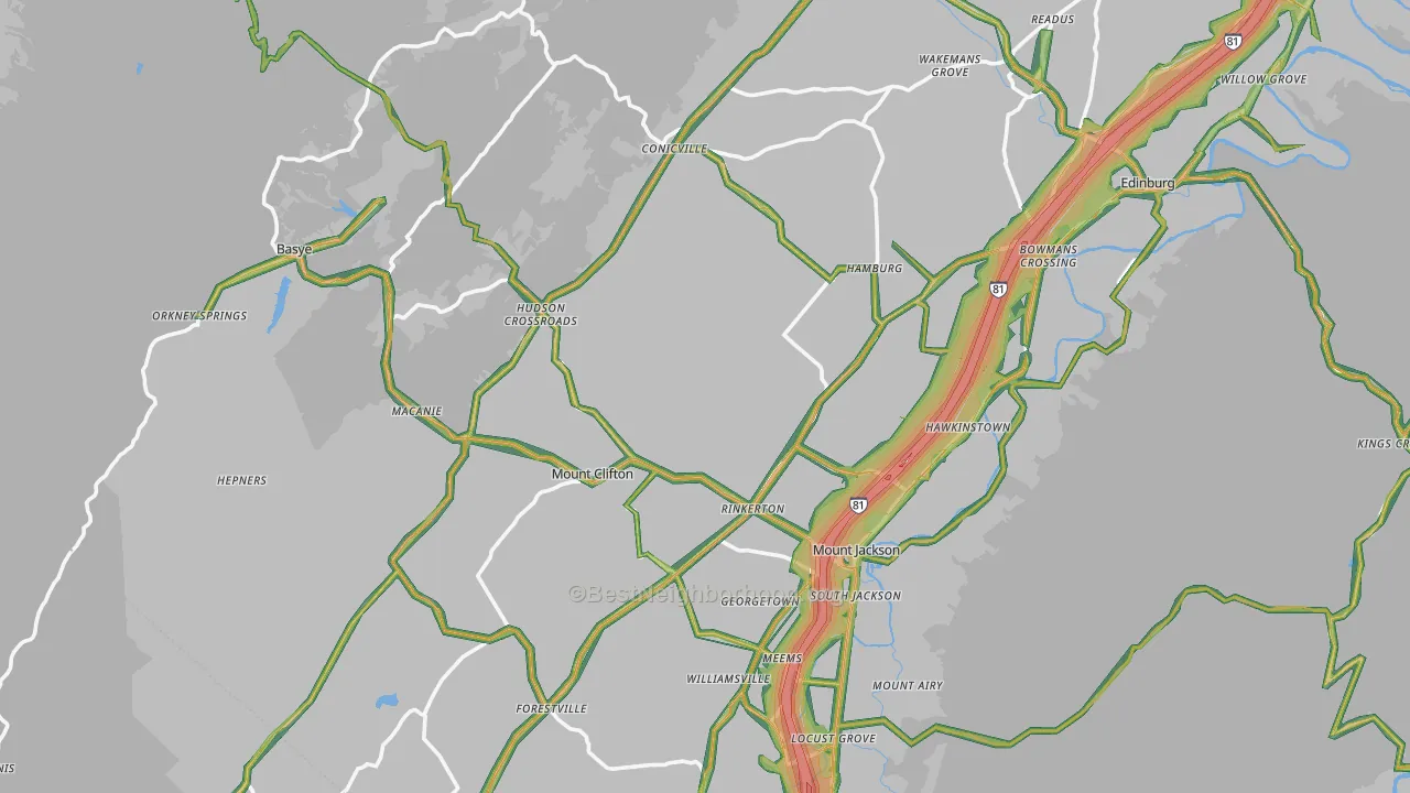 Mount Jackson, VA Map of Noise Levels in Mount Jackson
