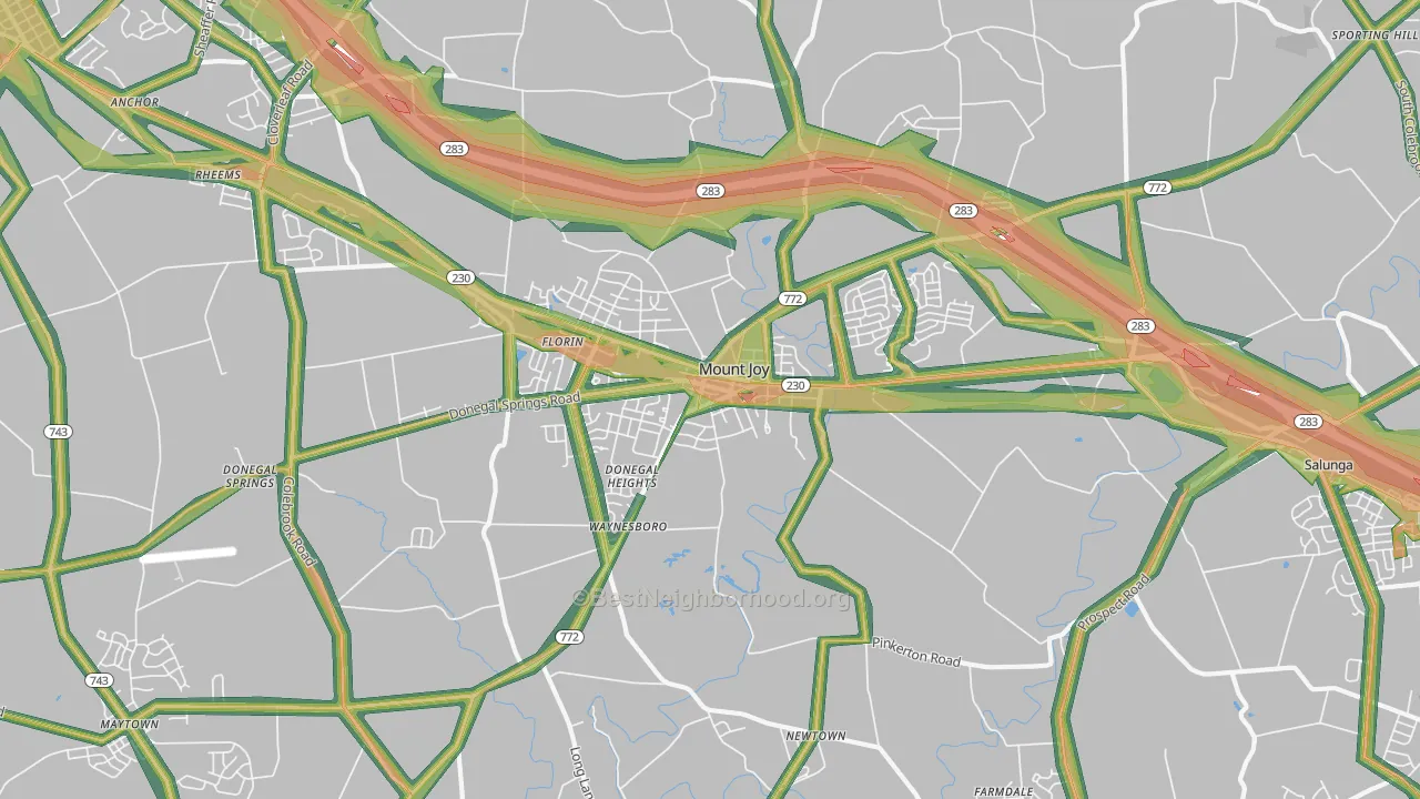Mount Joy, PA Map of Noise Levels in Mount Joy
