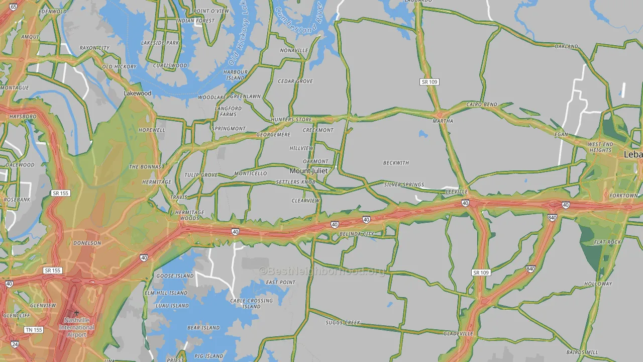Mount Juliet, TN Map of Noise Levels in Mount Juliet