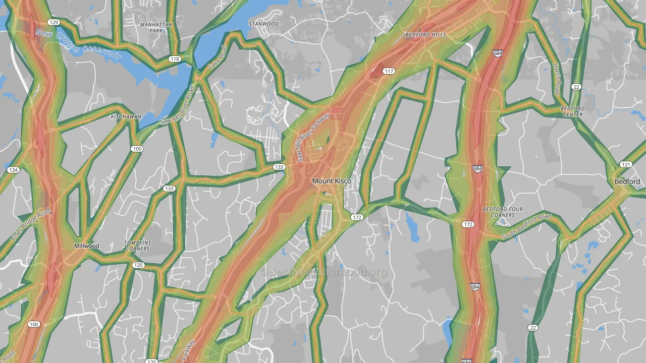 Mount Kisco, NY Map of Noise Levels in Mount Kisco