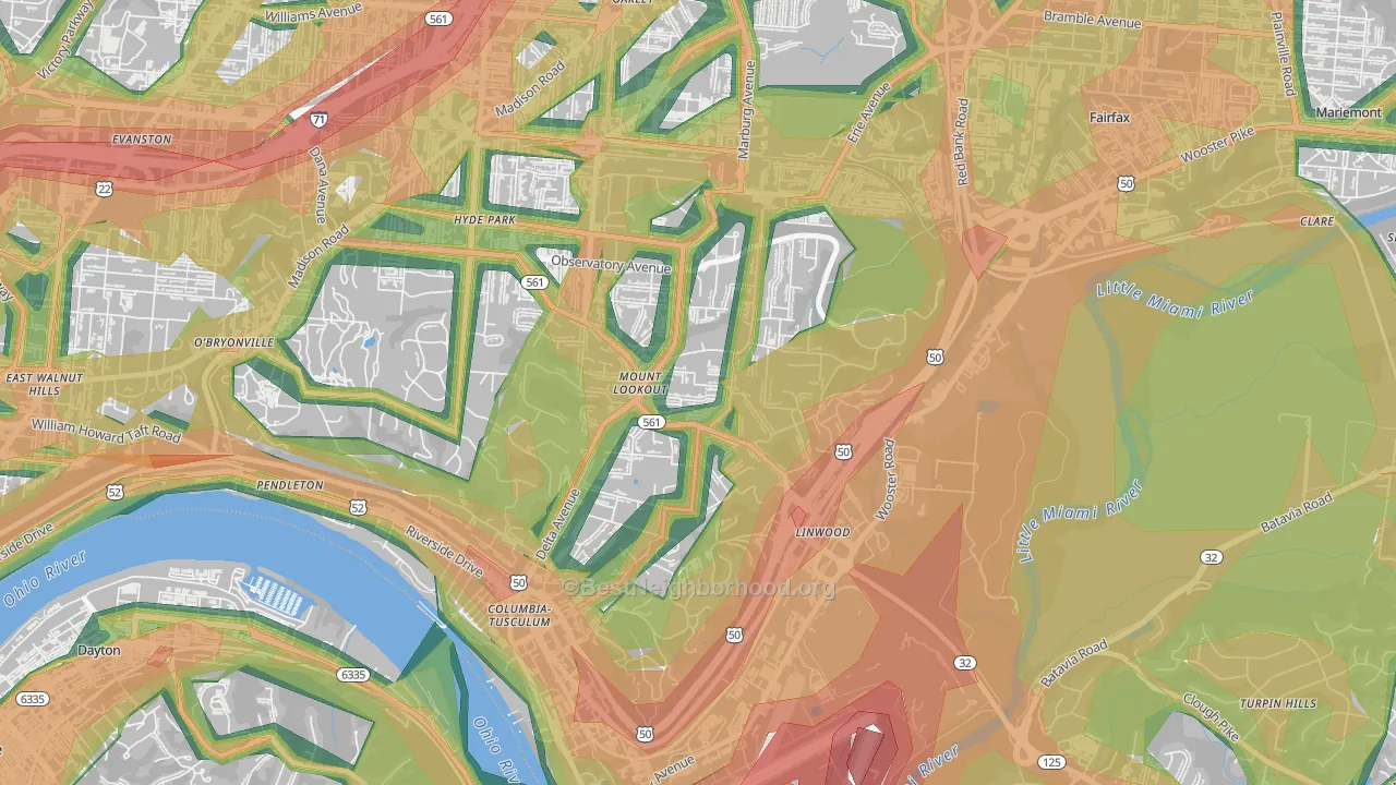 Mount Lookout, Cincinnati, OH Map of Noise Levels in Mount Lookout