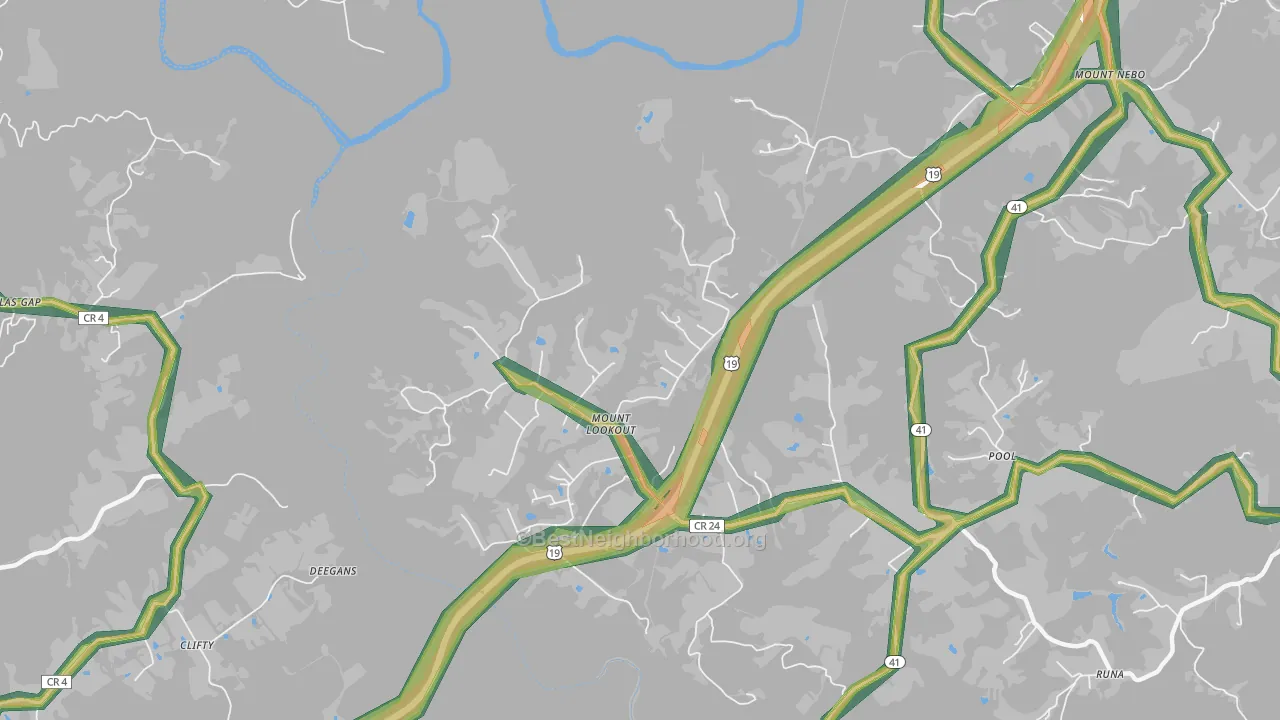 Mount Lookout, WV Map of Noise Levels in Mount Lookout