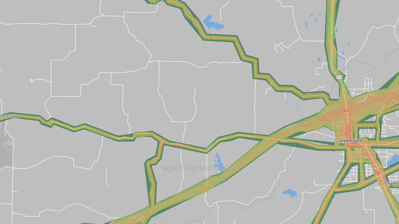 Mount Meridian, IN Map of Noise Levels in Mount Meridian