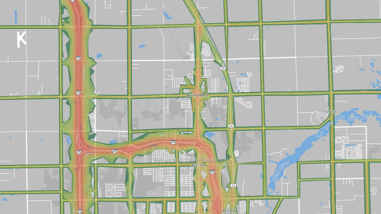 Mount Morris, MI Map of Noise Levels in Mount Morris
