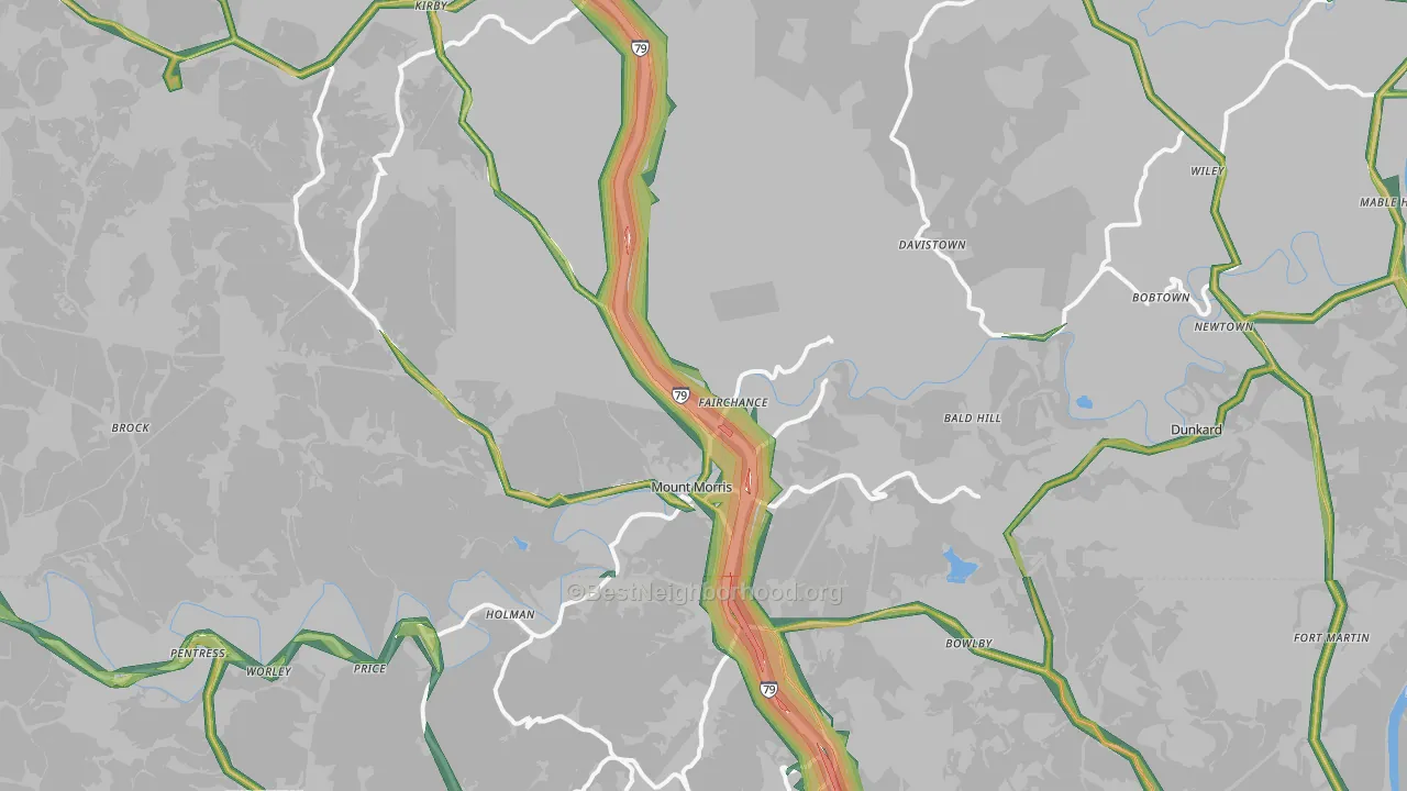 Mount Morris, PA Map of Noise Levels in Mount Morris