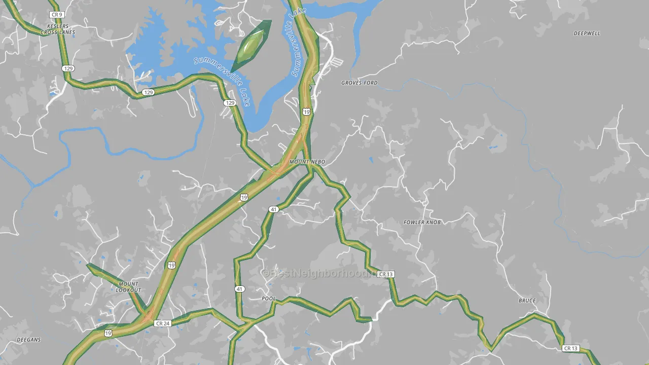 Mount Nebo, WV Map of Noise Levels in Mount Nebo