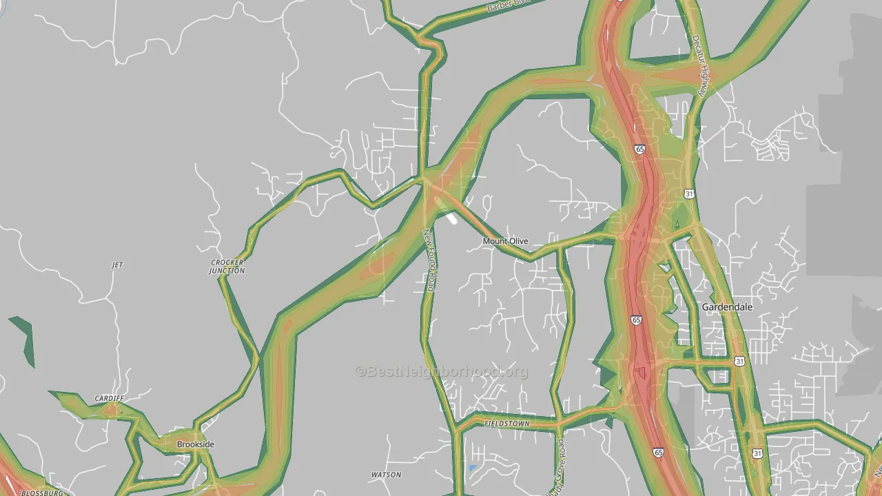 Mount Olive, AL Map of Noise Levels in Mount Olive