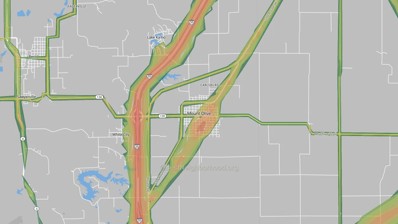 Mount Olive, IL Map of Noise Levels in Mount Olive