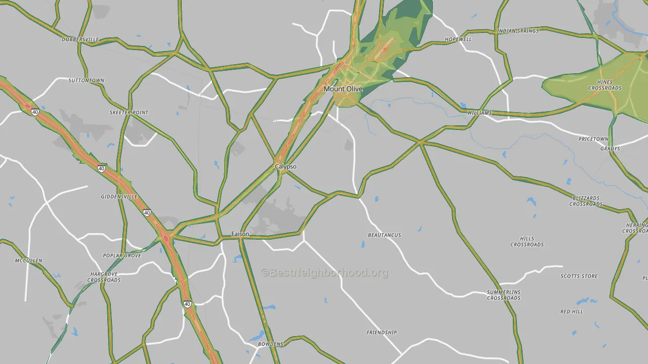 Mount Olive, NC Map of Noise Levels in Mount Olive