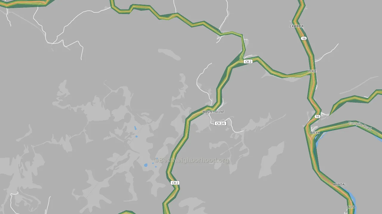 Mount Olive, WV Map of Noise Levels in Mount Olive
