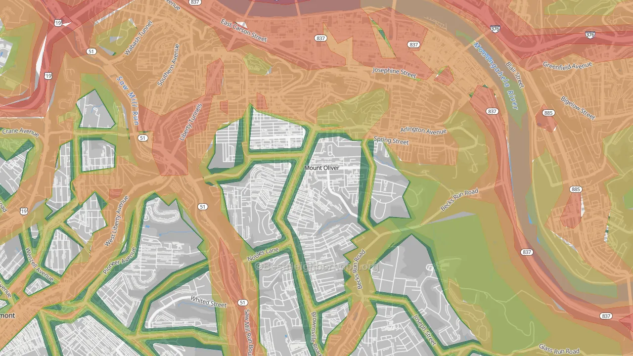 Mount Oliver, PA Map of Noise Levels in Mount Oliver